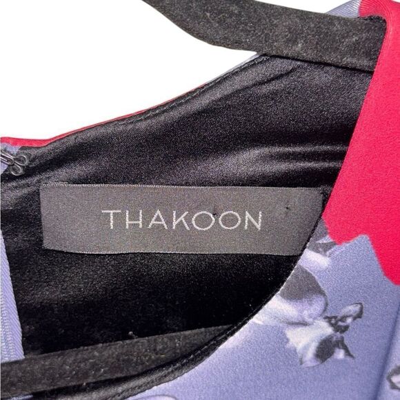 THAKOON luxury brand Blue & pink floral mini pleated neoprene flare dress sz 8 - Picture 6 of 9
